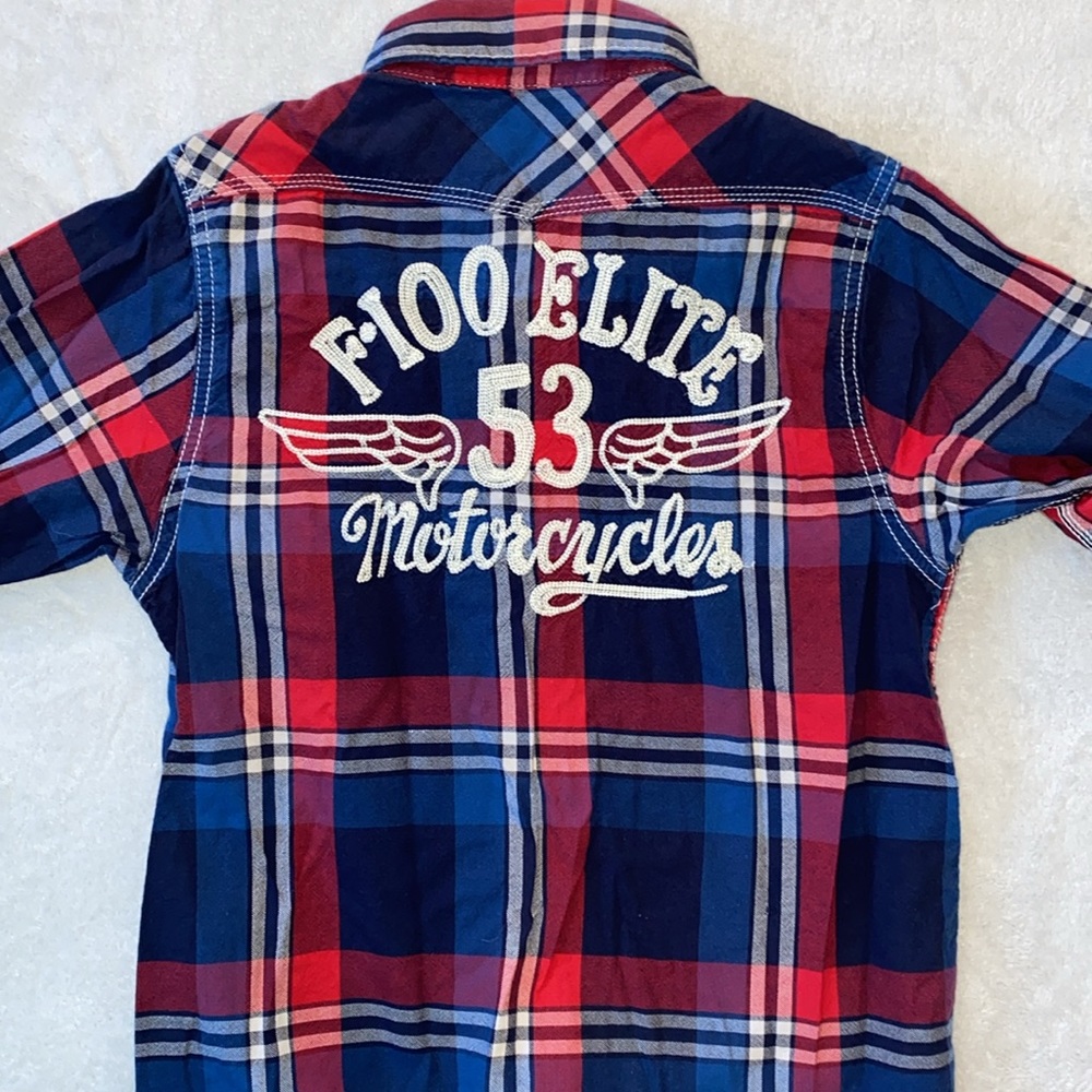 Scotch & Soda Shrunk red plaid snap front plaid western style shirt Sz 10